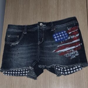 Justice Dark Blue Jean Shorts with Flag Design